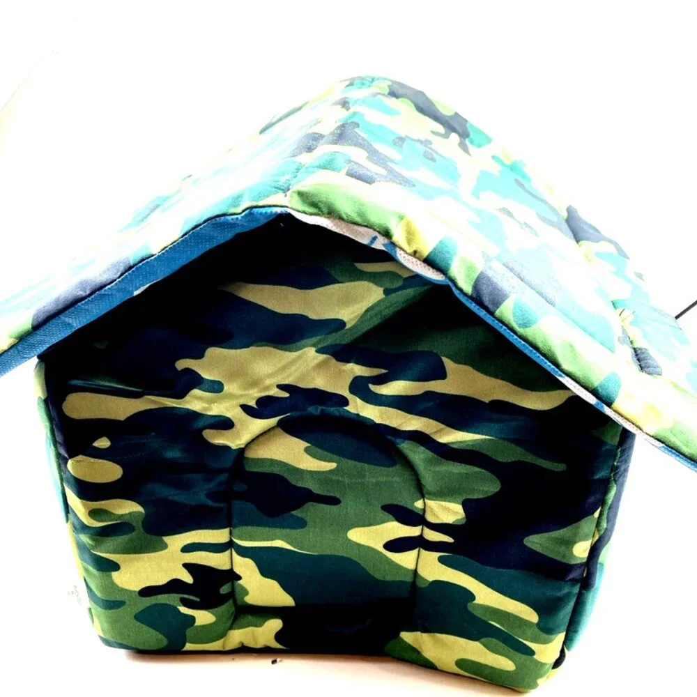 House Bed Tent Dog Waterproof Plush Portable Travel Soft Camo Cats Shelter Pets